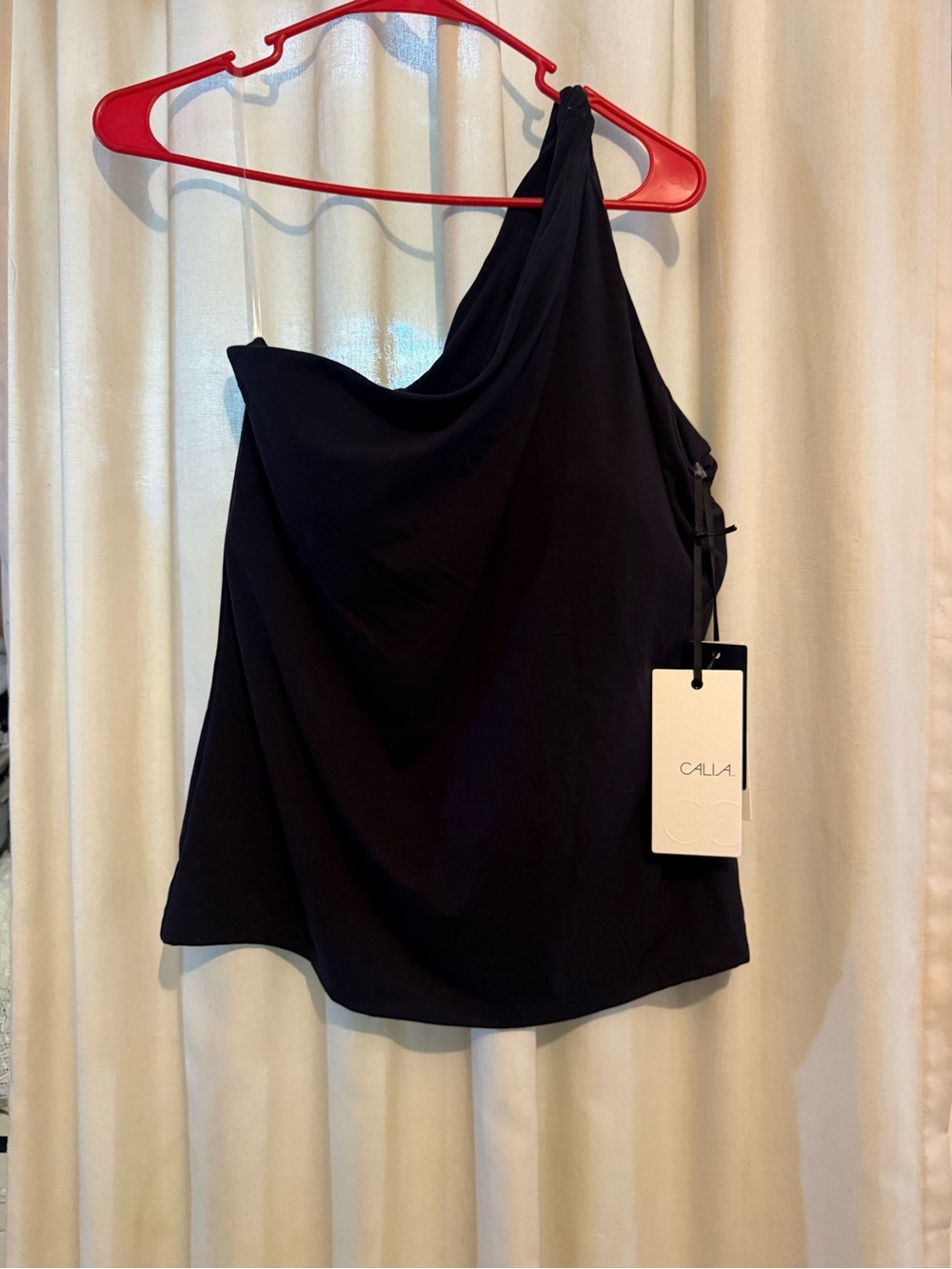 CALIA by Carrie Underwood Twist One Shoulder Tank In Pure Ebony Size XL